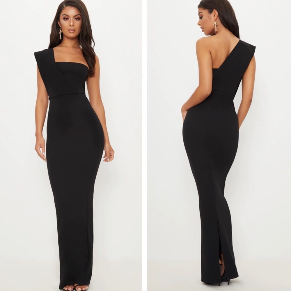 Pretty Little Thing one shoulder black maxi